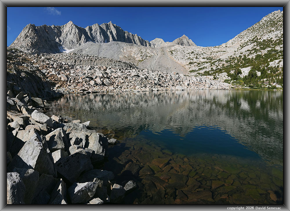 VS00152-00165-3x1v Margaret Lake, Mt Goode, whitebark pine, rock glacier VS00152-00165-3x1v